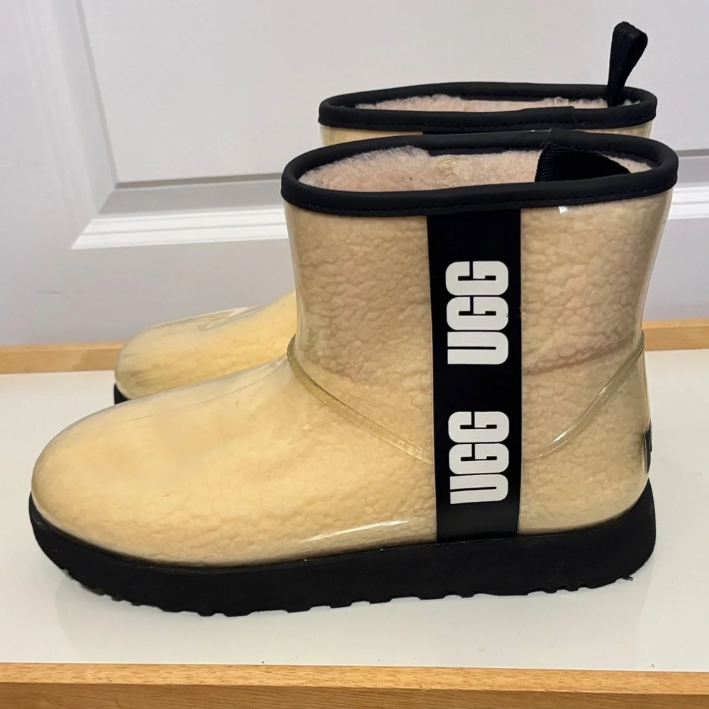 UGG Classic Clear PVC Shearling Short Waterproof Boots with Pale Yellow Lining - Picture 4 of 16
